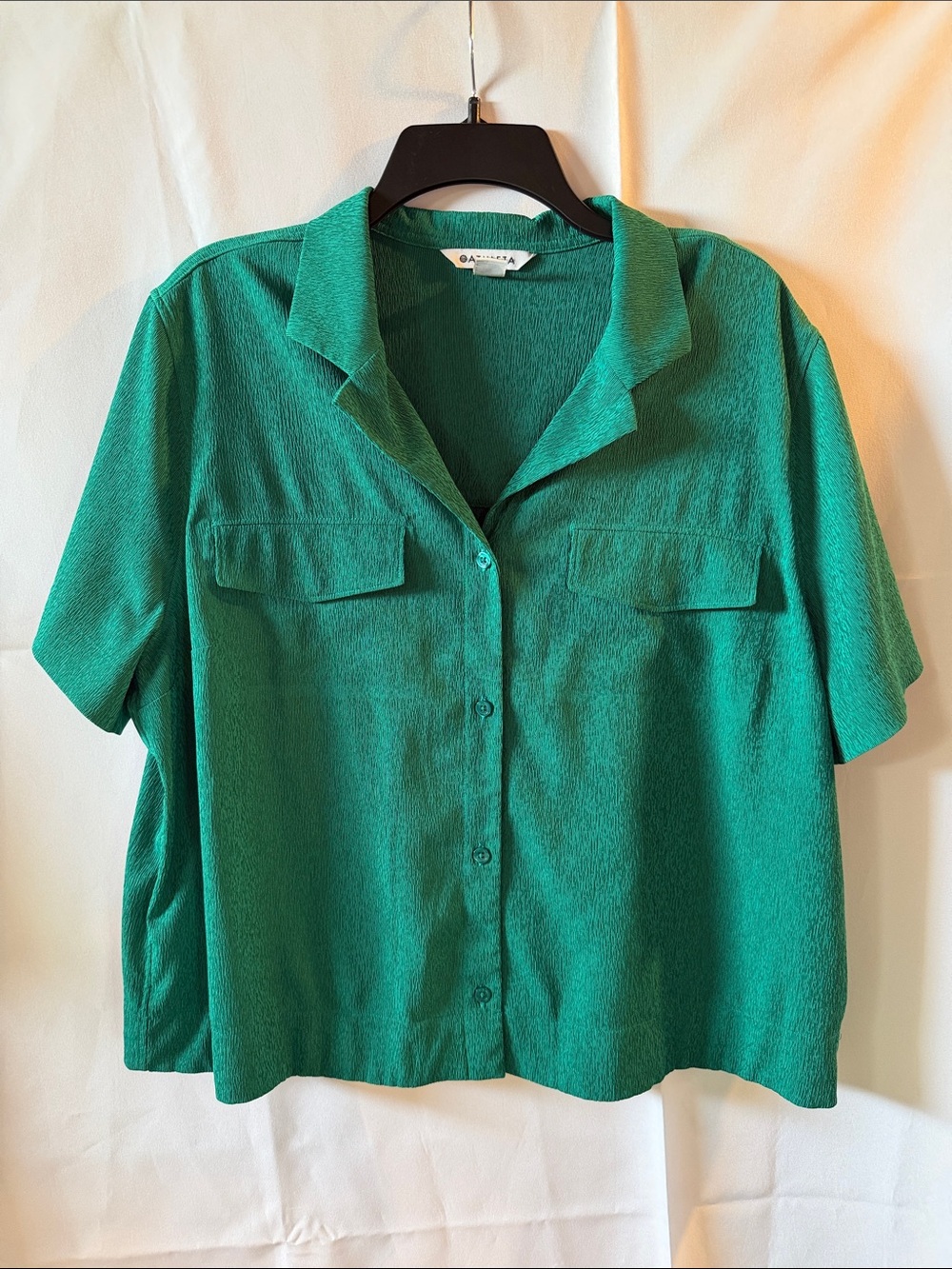 Athleta Teal Short-Sleeve Button-Front Shirt